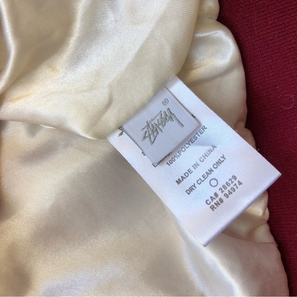 STUSSY Women’s Micah Varsity Bomber Jacket Size Small Wine Red Sherpa Snap - Picture 9 of 15